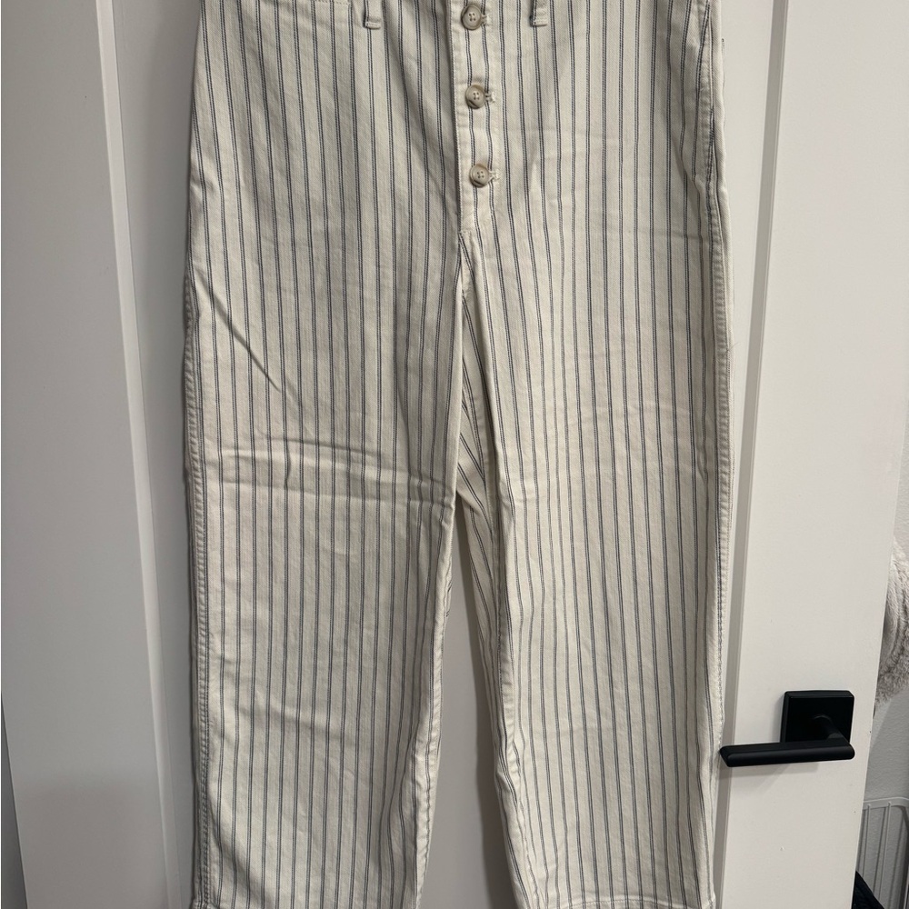 Madewell Striped Wide Leg Pants - Cream and Navy